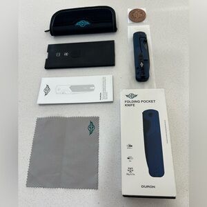 OKNIFE Duron Framelock Navy Blue Aluminum Nitro-V Folding Packet Knife.